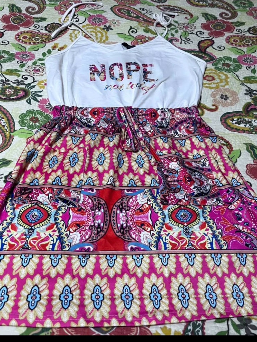 Women’s White & Pink Patterned Swim Coverup Sundress